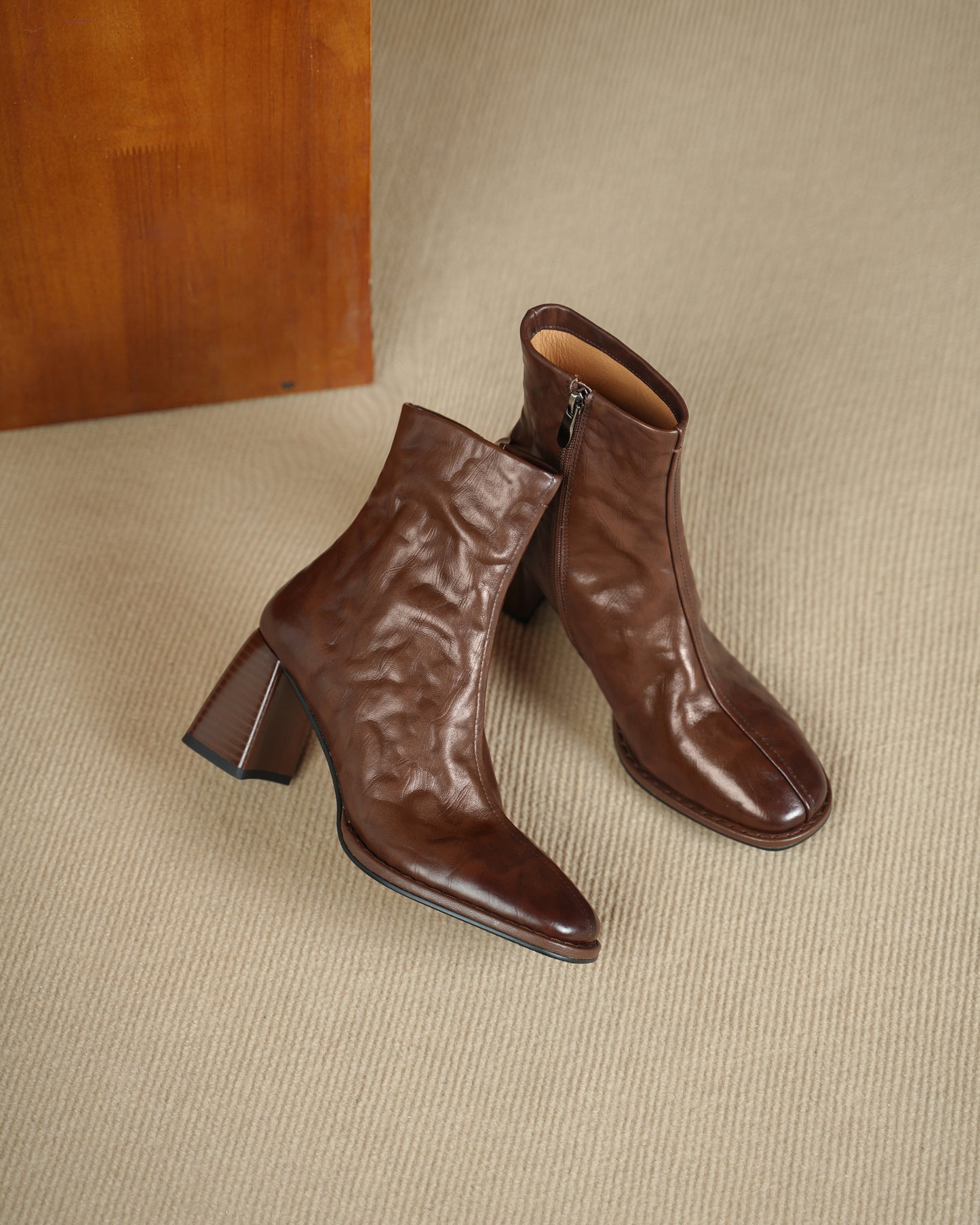 TinaCus Women's Ankle Boots Handmade Genuine Leather Square Toe High Block Heel Office Business