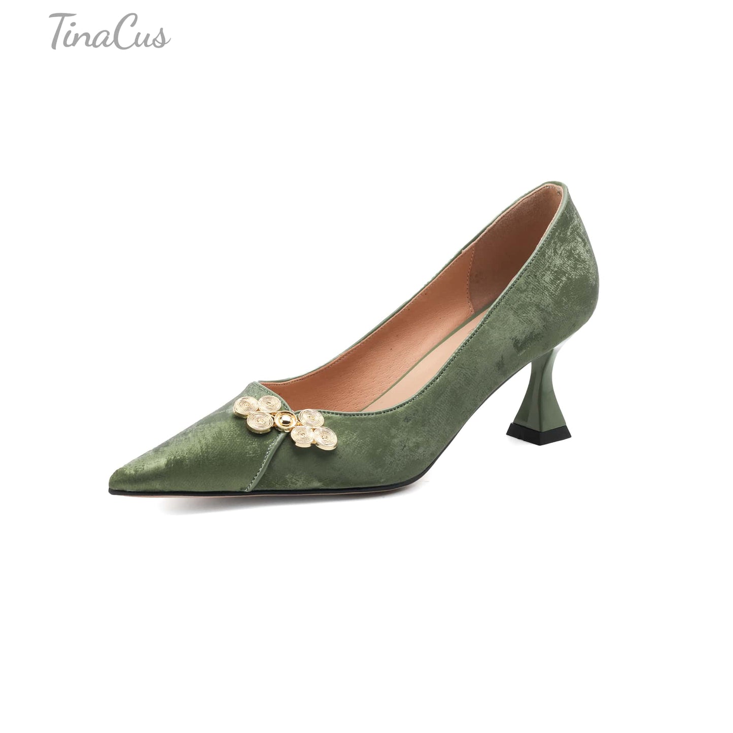 TinaCus Handmade Women's Suede Leather Closed Pointed Toe Colorful Rhinestones Flower Stiletto Heel Pumps