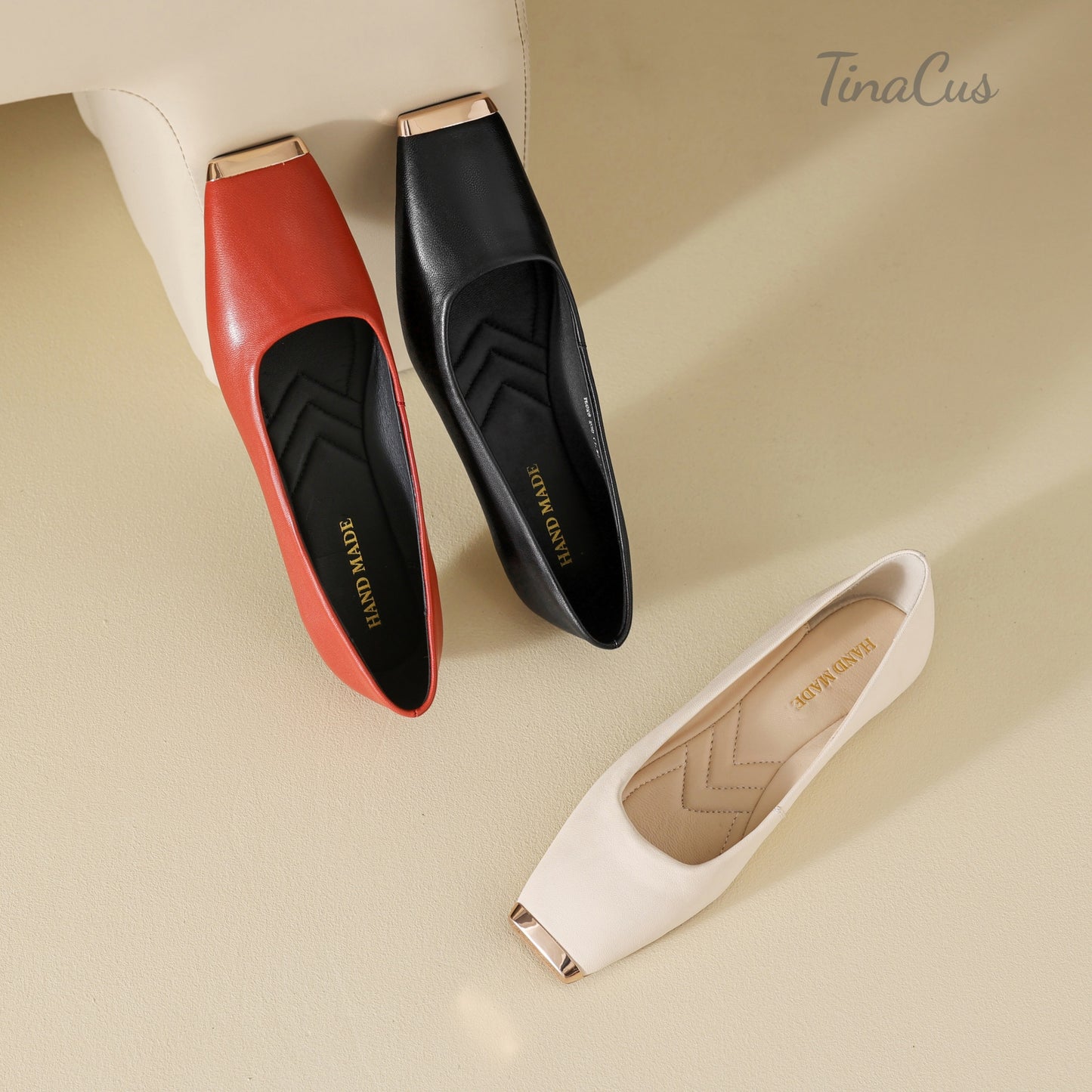 TinaCus Handmade Square Toe Genuine Leather Women's Slip On Comfortable Flat Shoes