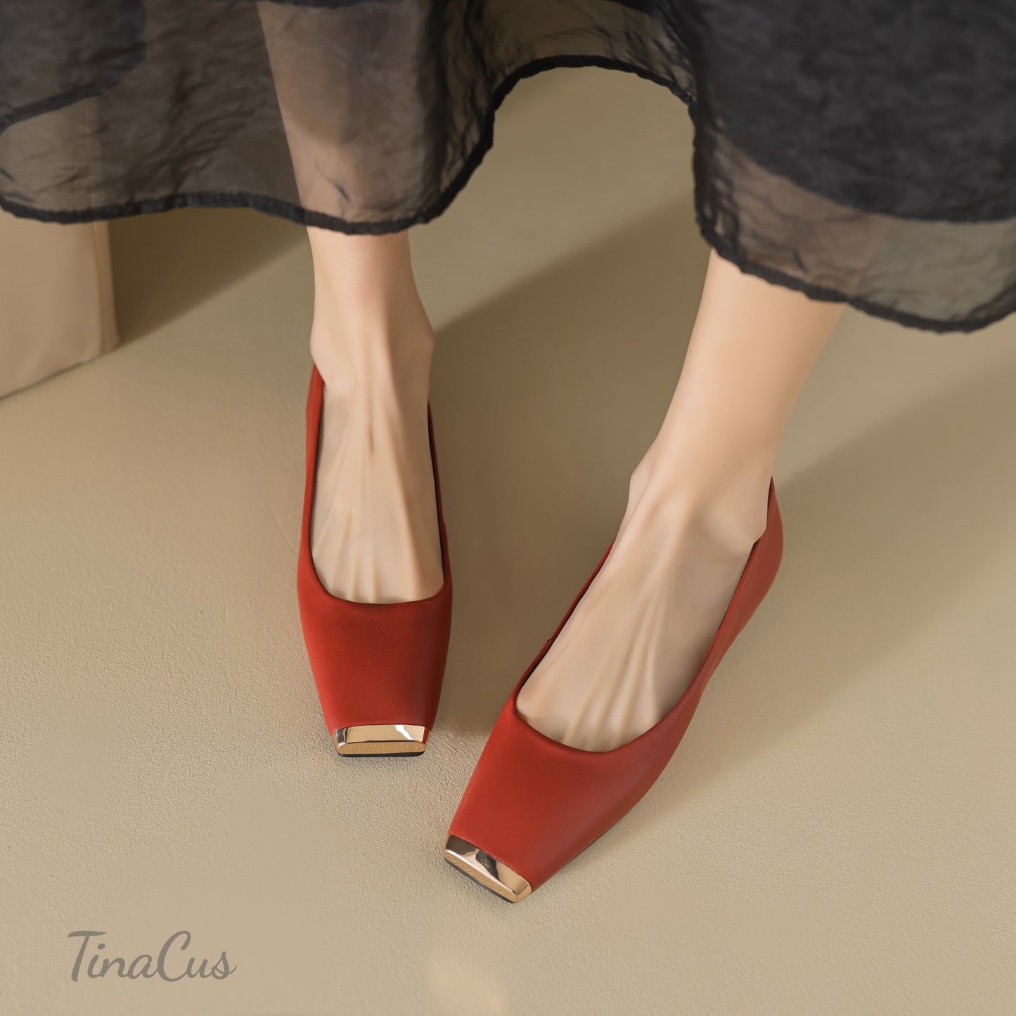 TinaCus Handmade Square Toe Genuine Leather Women's Slip On Comfortable Flat Shoes