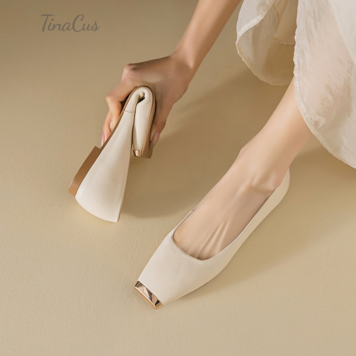 TinaCus Handmade Square Toe Genuine Leather Women's Slip On Comfortable Flat Shoes