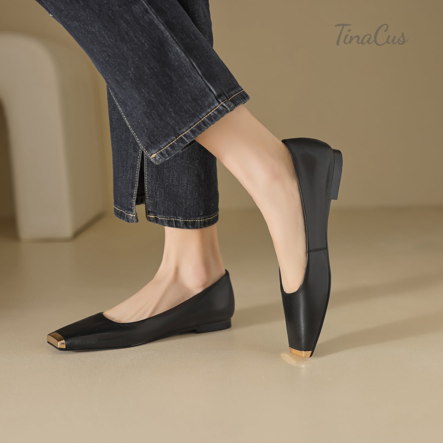 TinaCus Handmade Square Toe Genuine Leather Women's Slip On Comfortable Flat Shoes