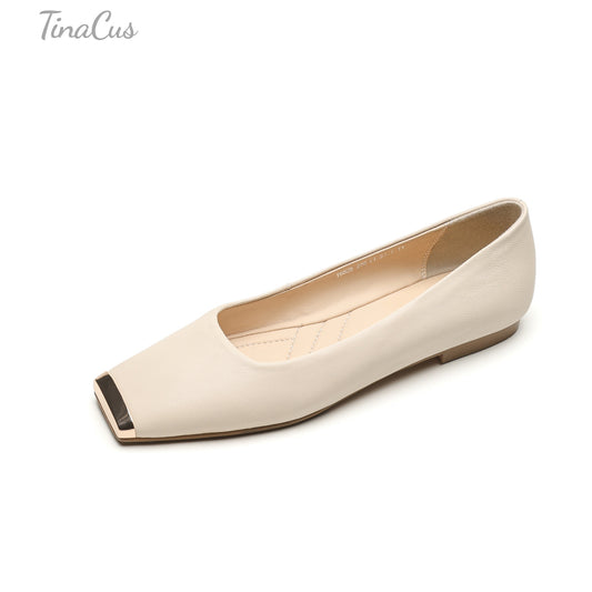 TinaCus Handmade Square Toe Genuine Leather Women's Slip On Comfortable Flat Shoes