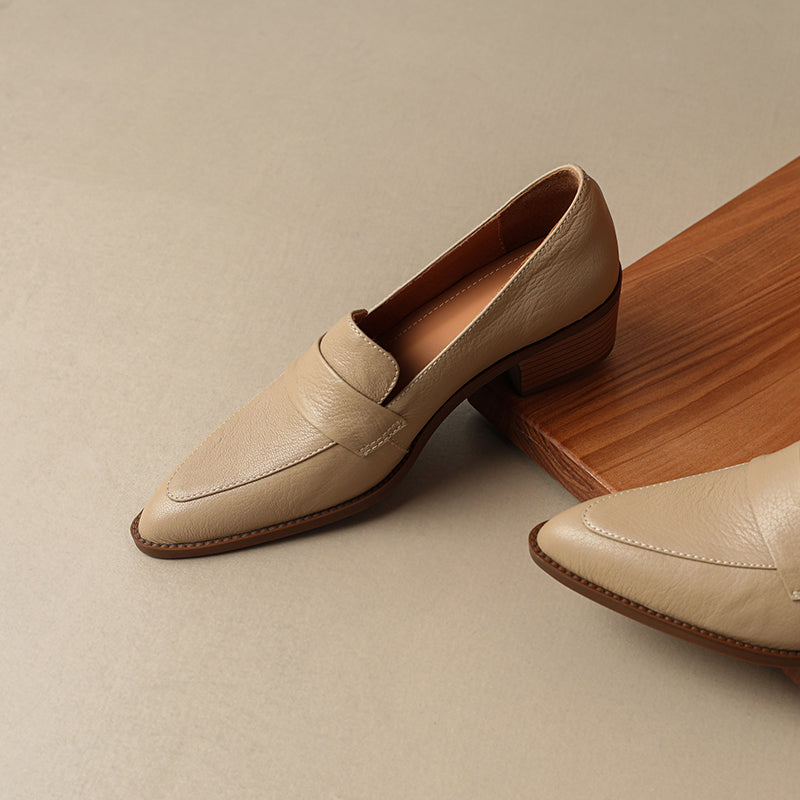 TinaCus Women's Handmade Genuine Leather Chunky Heel Slip On Pumps Shoes