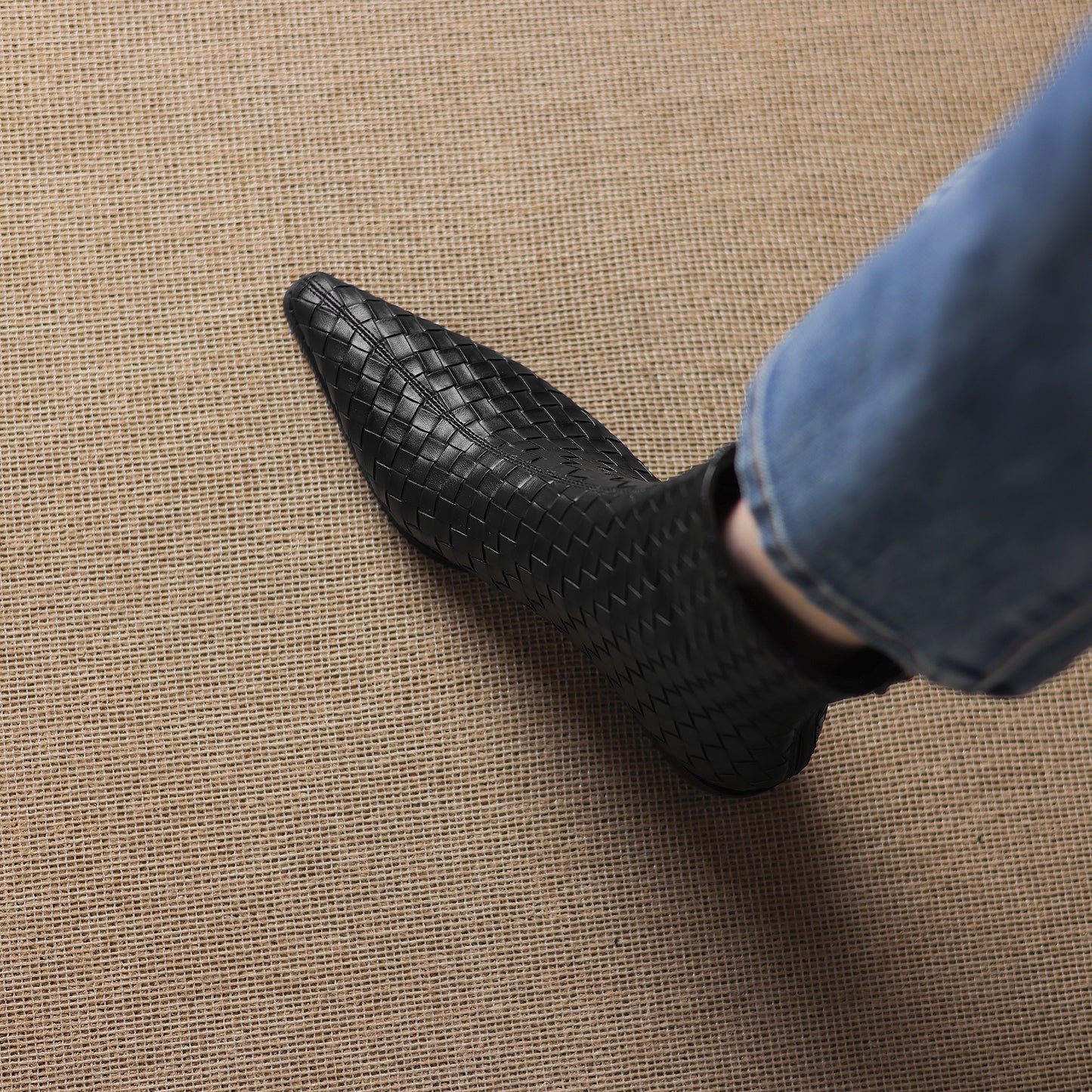 TinaCus Women's Genuine Leather Handmade Braid Back Zipper Pointed Toe Stacked Low Heel Ankle Booties