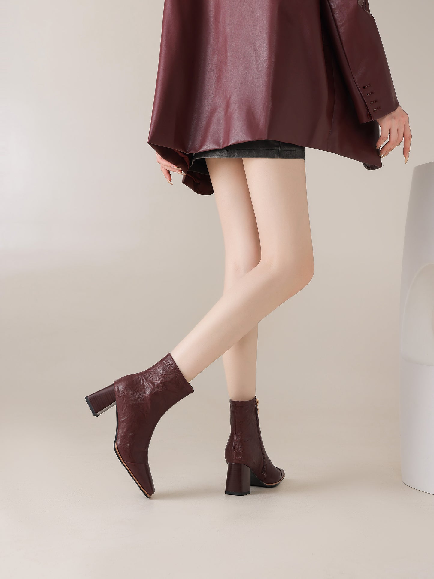 TinaCus Women's Genuine Leather Handmade Side Zipper Square Toe Stacked Low Heel Ankle Booties