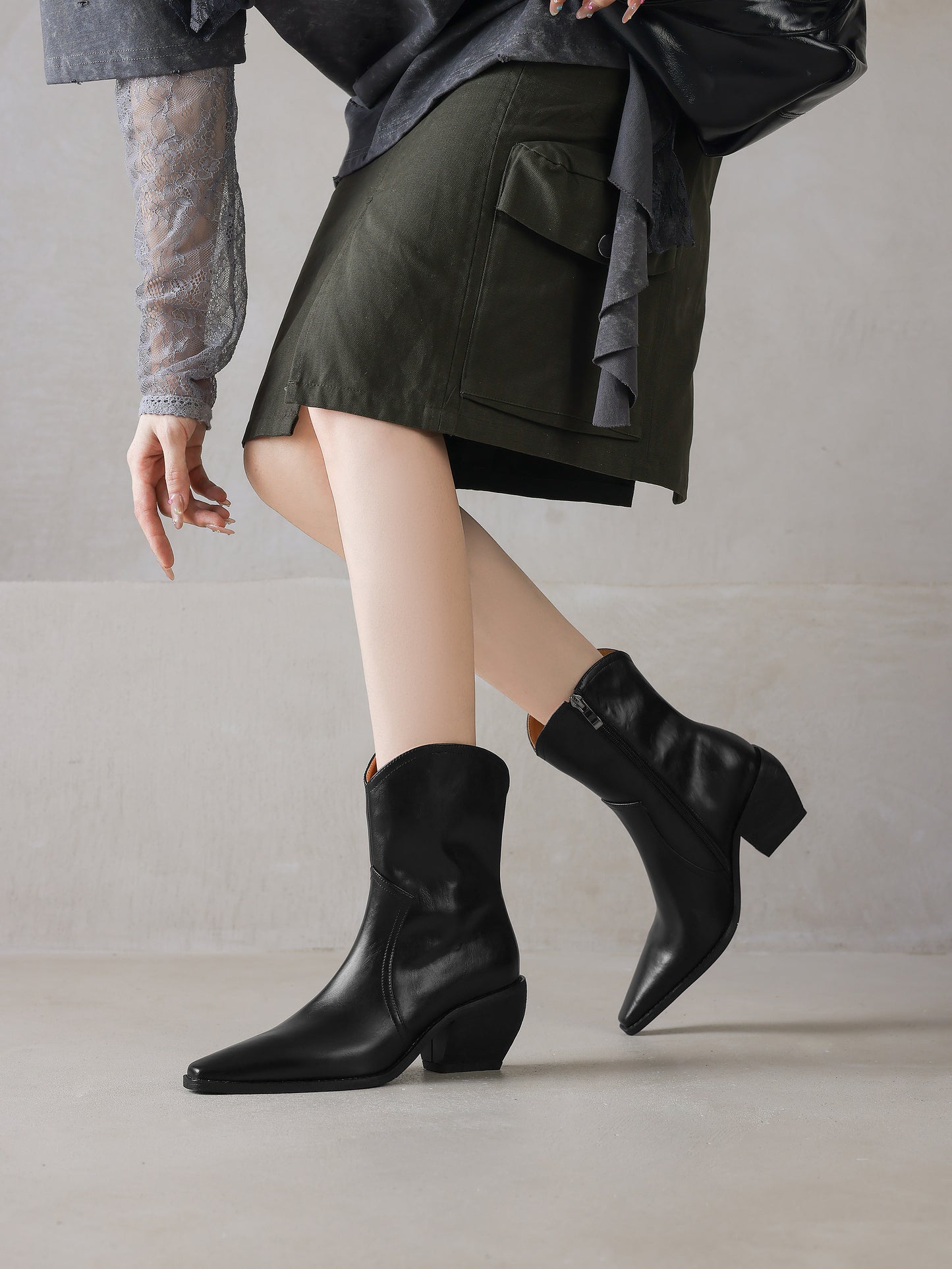 TinaCus Women's Genuine Leather Handmade Wedge Heel Side Zip Up Cowgirl Western Boots