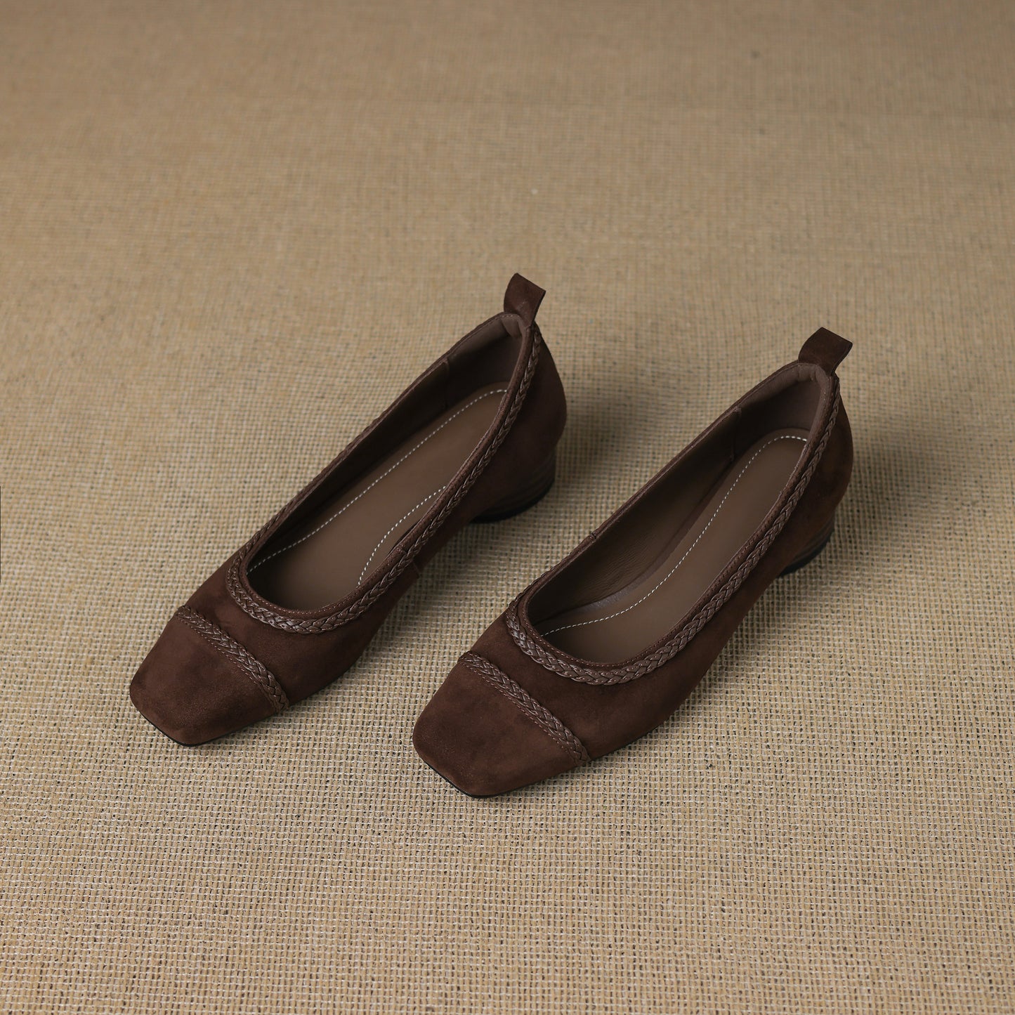 TinaCus Handmade Women's Suede Leather Toe Braided Stacked Heel Slip On Comfortable Pump Shoes