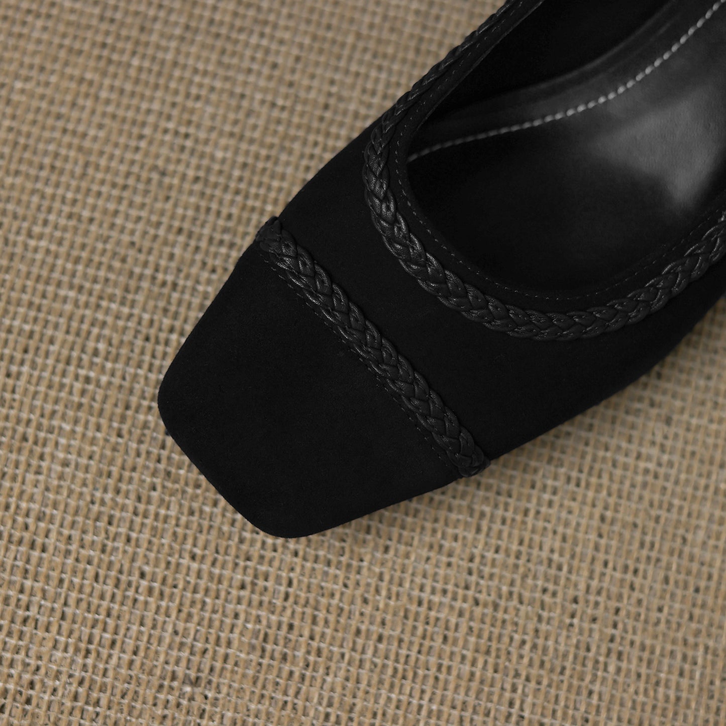 TinaCus Handmade Women's Suede Leather Toe Braided Stacked Heel Slip On Comfortable Pump Shoes