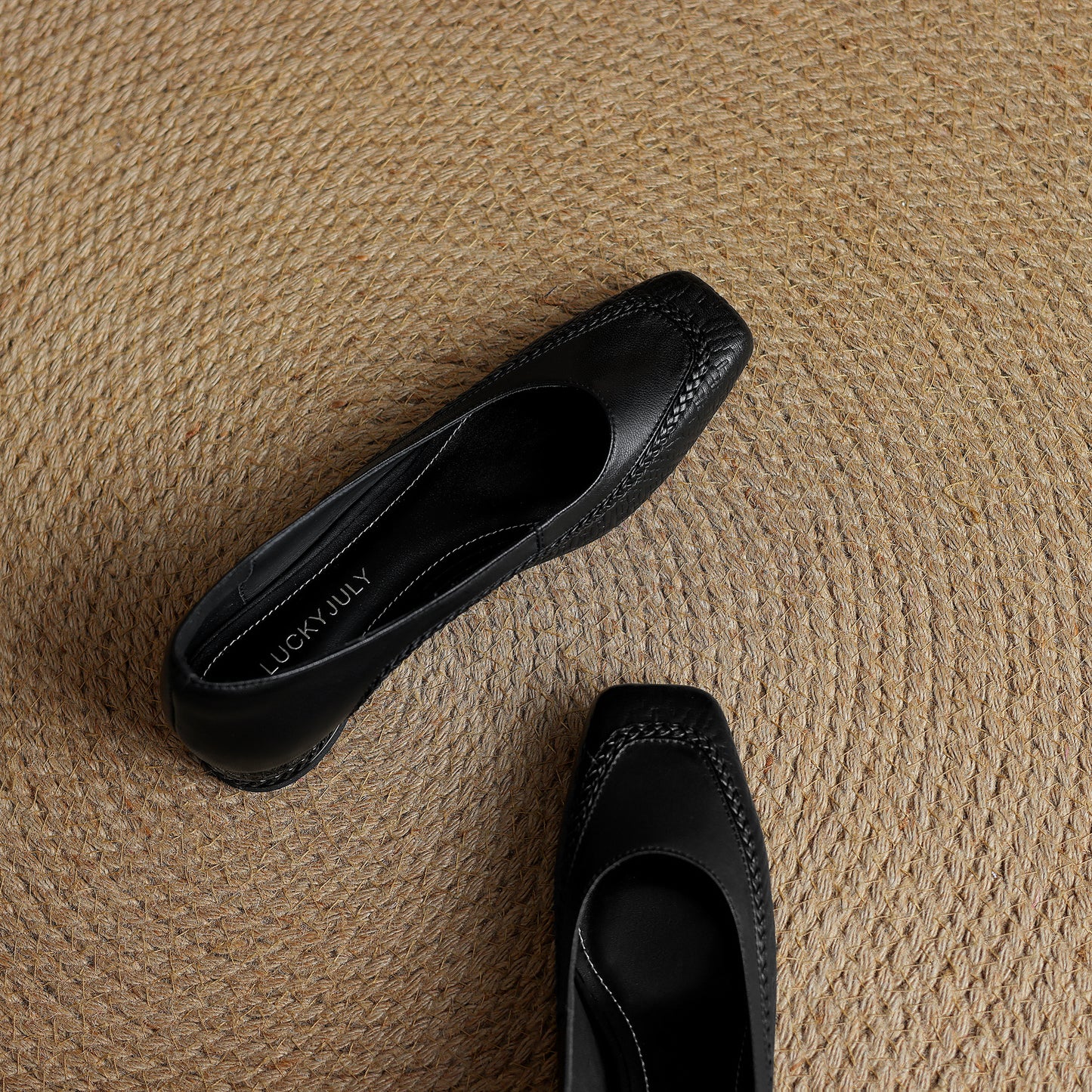 TinaCus Handmade Women's Genuine Leather Square Toe Braided Chunky Heel Slip On Pump Shoes