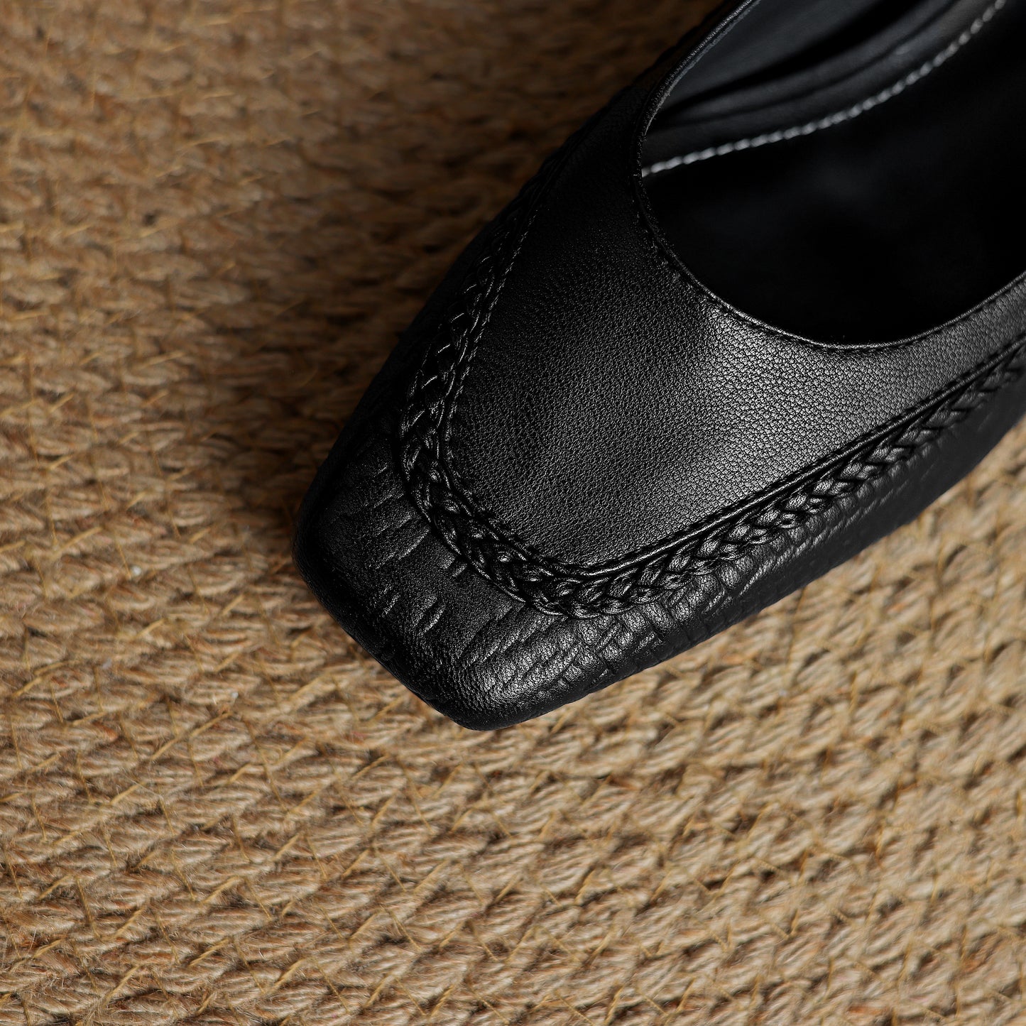 TinaCus Handmade Women's Genuine Leather Square Toe Braided Chunky Heel Slip On Pump Shoes