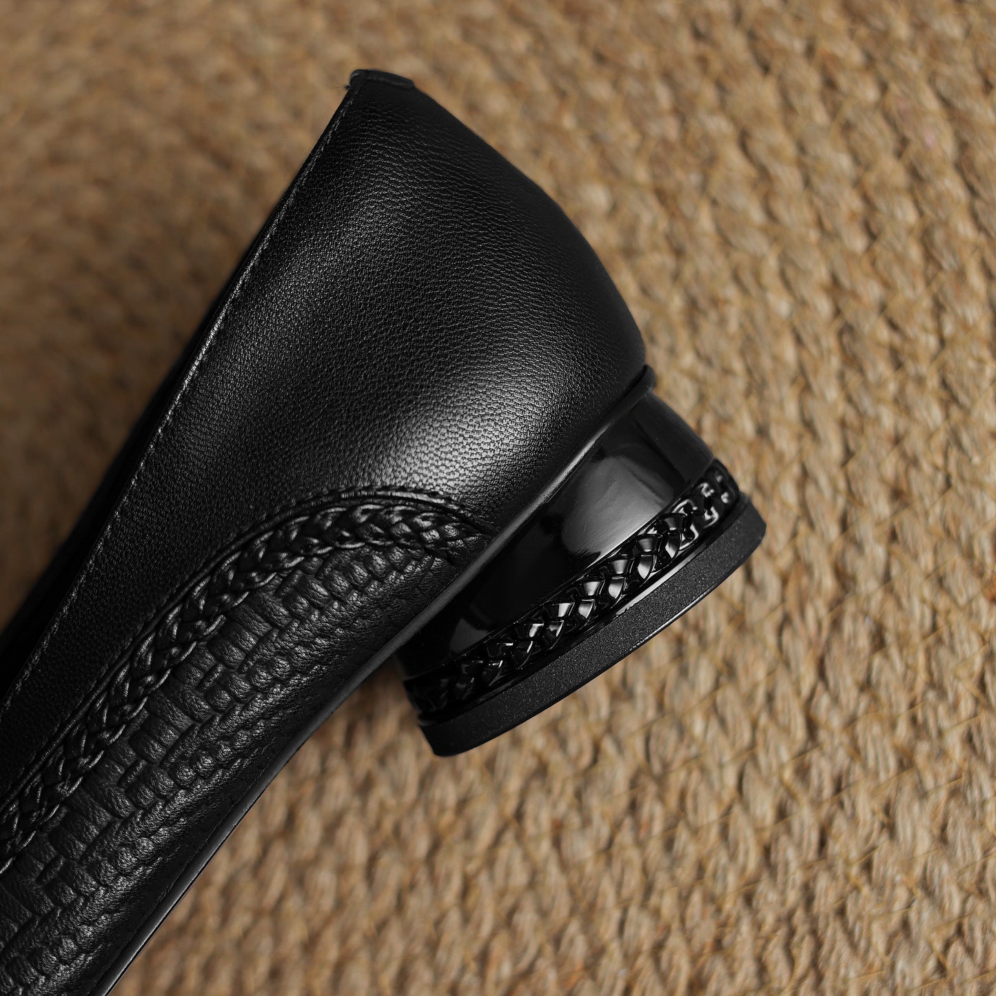 TinaCus Handmade Women's Genuine Leather Square Toe Braided Chunky Heel Slip On Pump Shoes