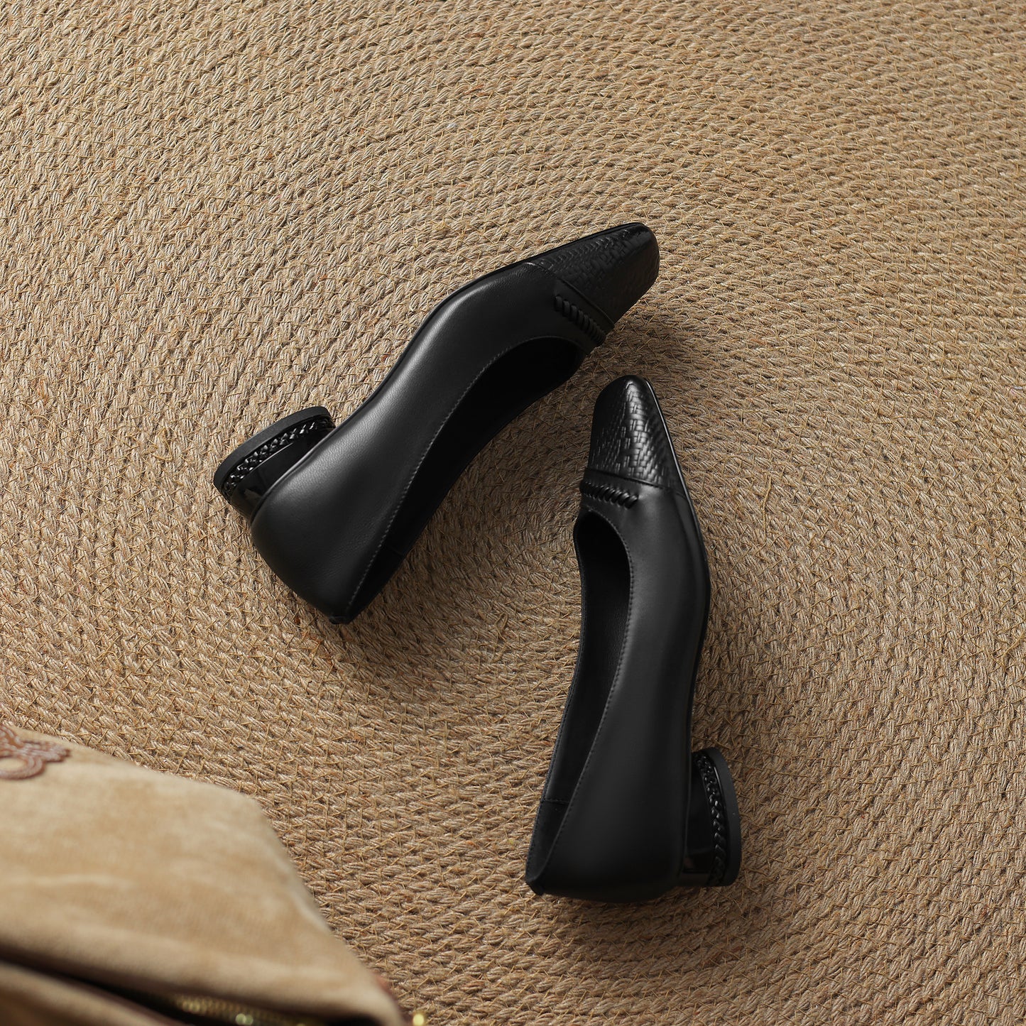 TinaCus Handmade Women's Genuine Leather Square Toe Stitching Chunky Heel Ballet Pump Shoes