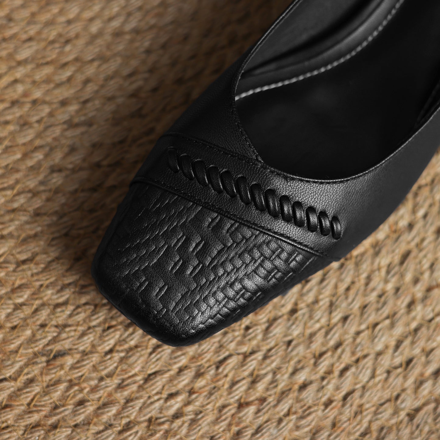 TinaCus Handmade Women's Genuine Leather Square Toe Stitching Chunky Heel Ballet Pump Shoes