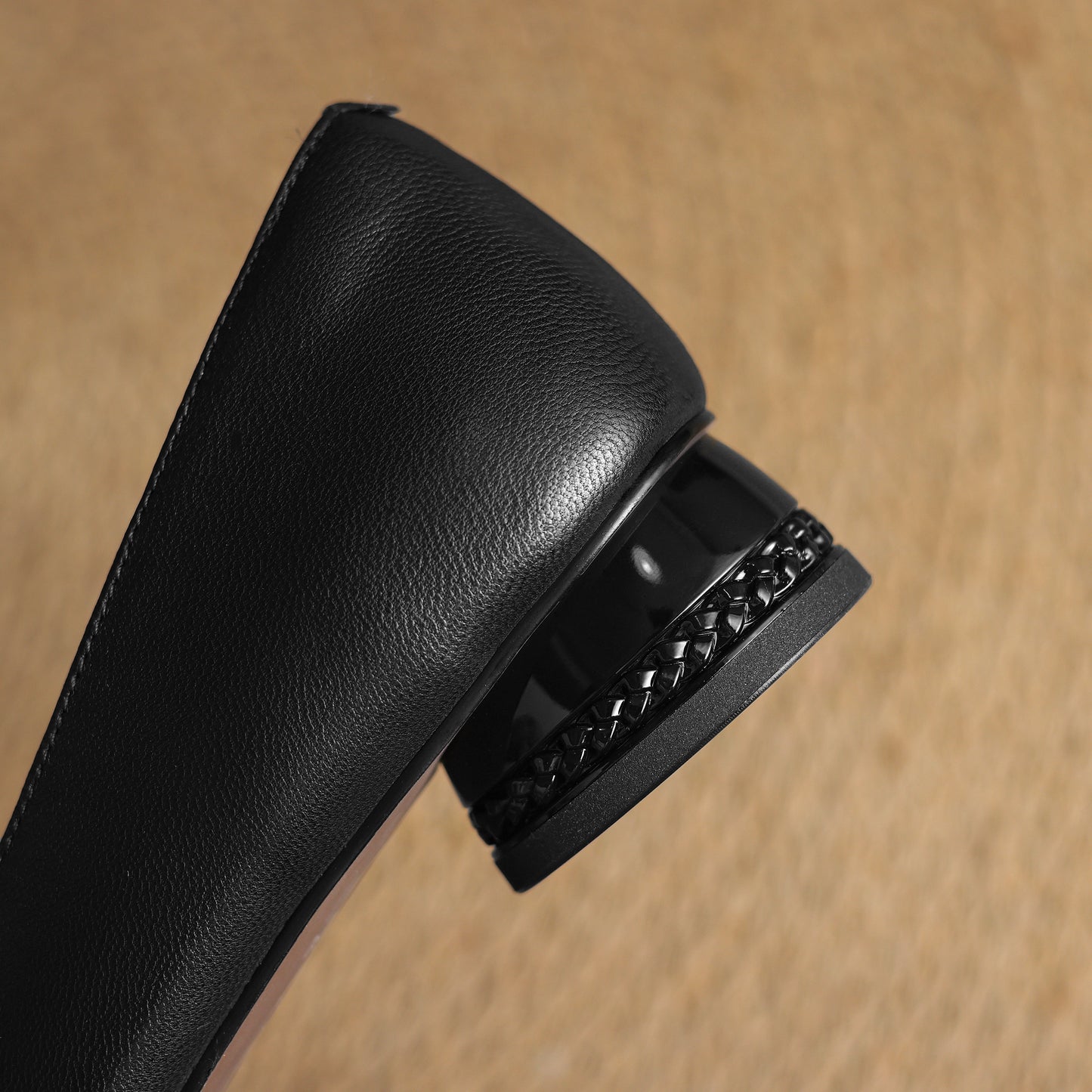 TinaCus Handmade Women's Genuine Leather Square Toe Stitching Chunky Heel Ballet Pump Shoes