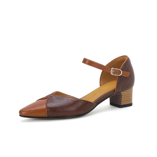 TinaCus Damen-Sandalen mit Schnalle, handgefertigt, echtes Leder, verschiedene Farben, mit klobigem Absatz