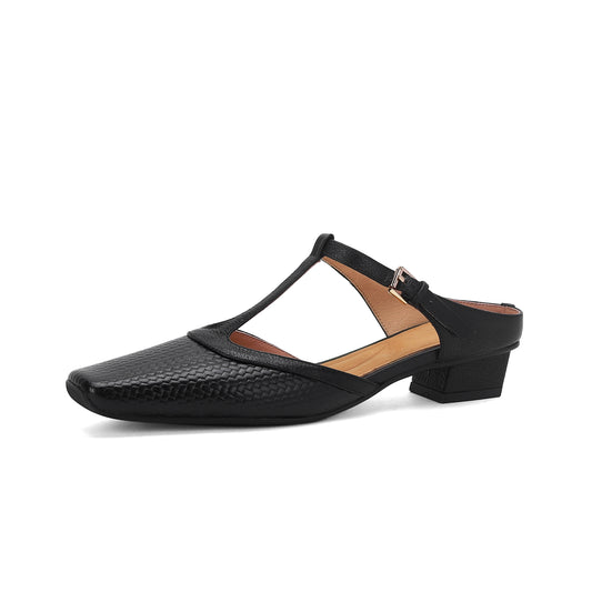 TinaCus Damen-Sandalen aus echtem Leder, handgefertigt, T-Riemen, klobiger Absatz, Schnalle, Slingback-Sandalen