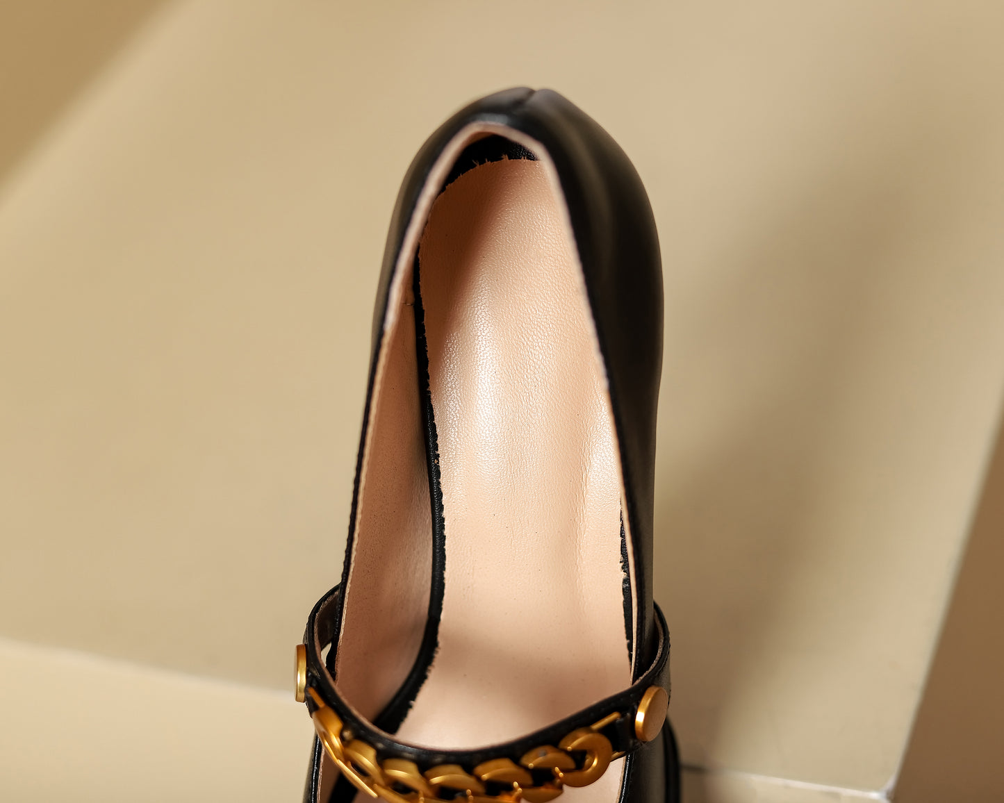 TinaCus Genuine Leather Square Toe Handmade T-Strap Chain High Block Heels Women's Stylish Pumps Shoes