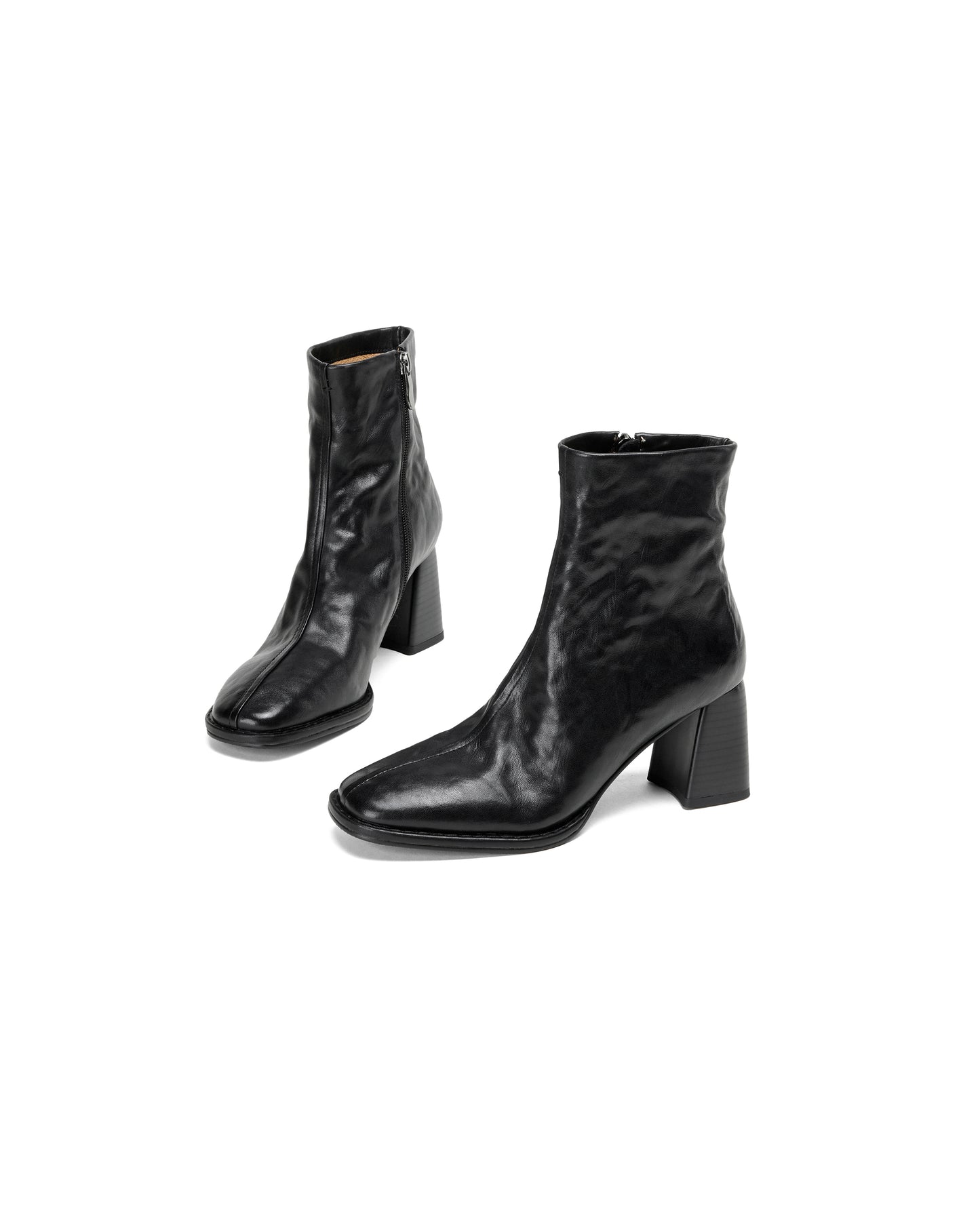 TinaCus Women's Ankle Boots Handmade Genuine Leather Square Toe High Block Heel Office Business