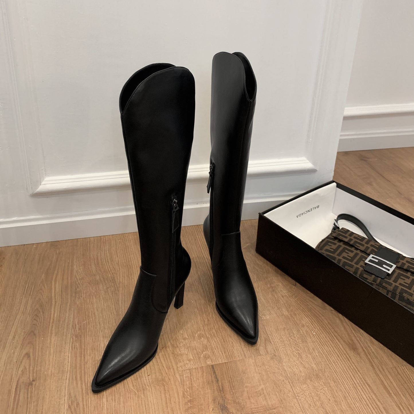 TinaCus Women's Genuine Leather Pointed Toe Handmade Stiletto Heels Half Side Zipper Stylish Knee High Boots