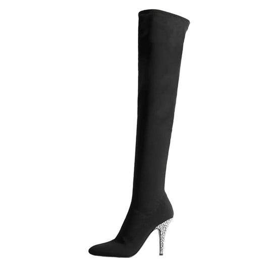 TinaCus Handmade Women's Stretch Suede Pull On Side Zipper Pointed Toe High Stiletto Heel Over Knee Boots Shoes