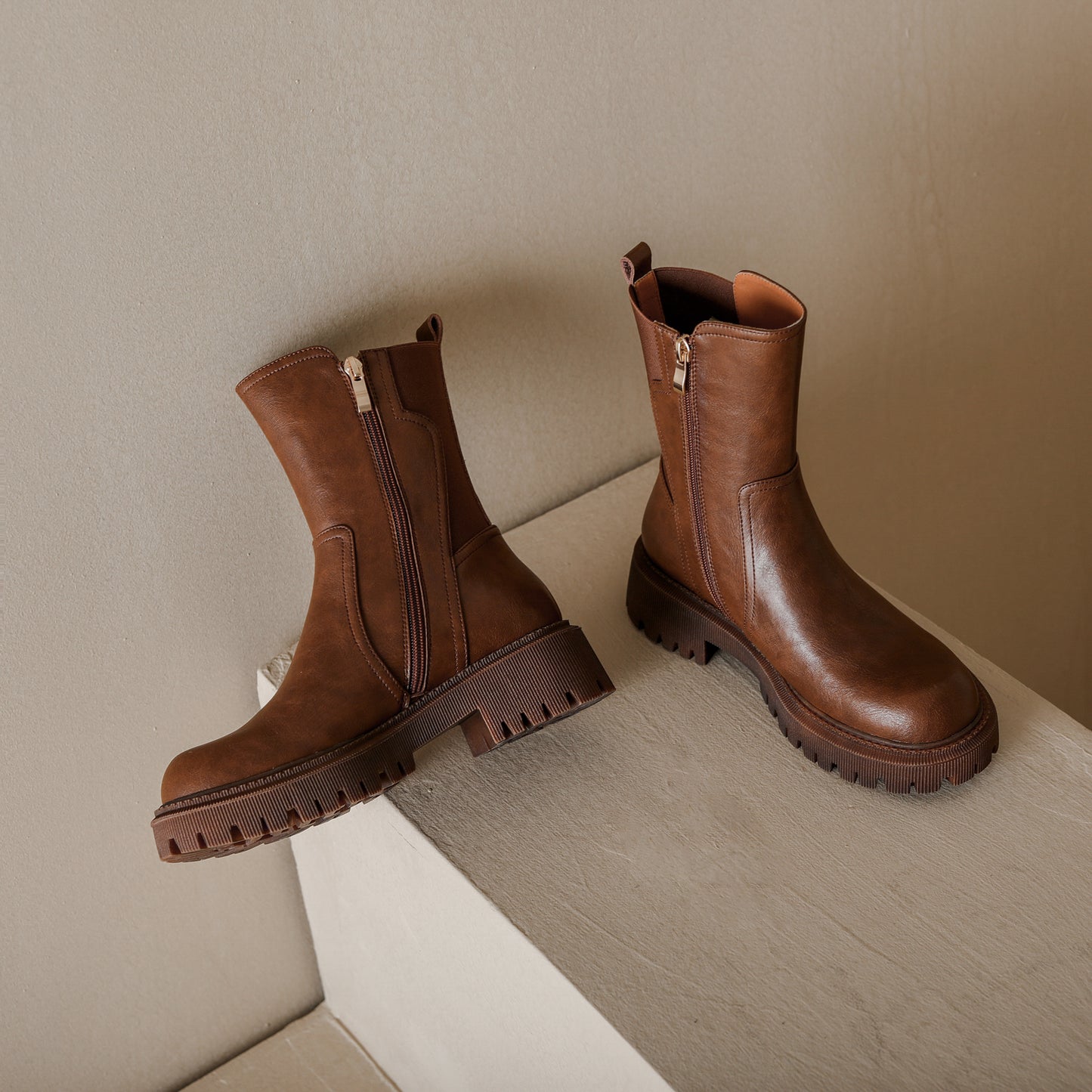 TinaCus Women's Genuine Leather Handmade Round Toe Side Zip Up Mid Block Heel Mid Calf Boots