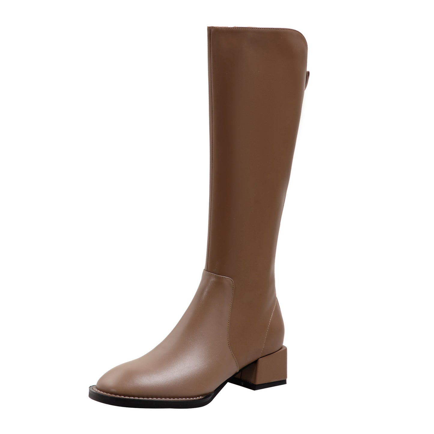 TinaCus Women's Genuine Leather Handmade Block Heel Side Zip Up Round Toe Knee-High Riding Boots
