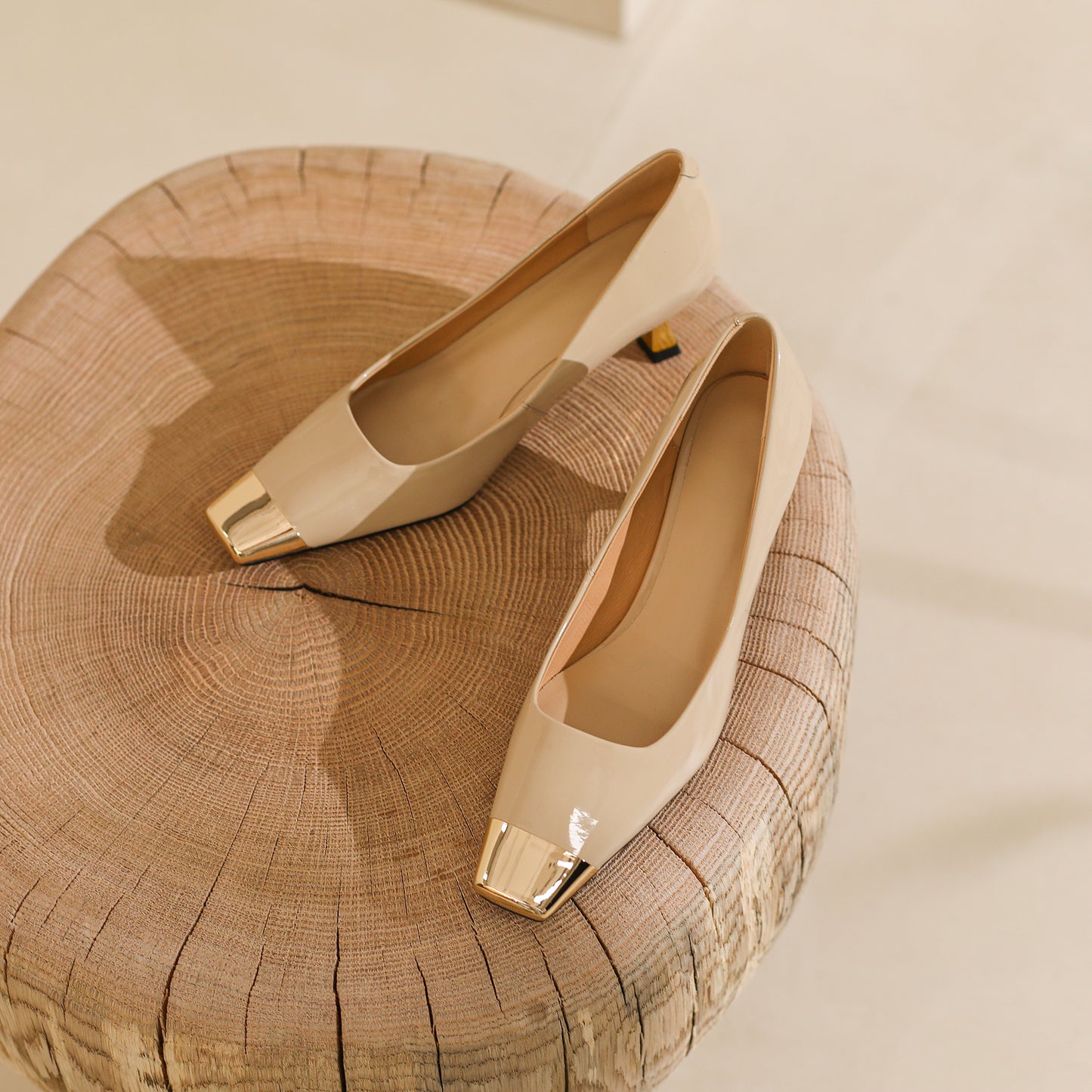 TinaCus Handmade Cap Toe Women's Patent Leather Stiletto Mid Heel Stylish Pumps Shoes