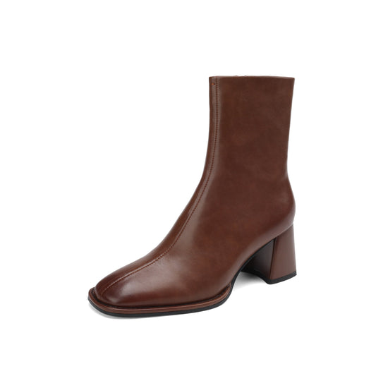 TinaCus Handmade Women's Genuine Leather Sexy Square Toe Mid Block Heel Side Zipper Casual