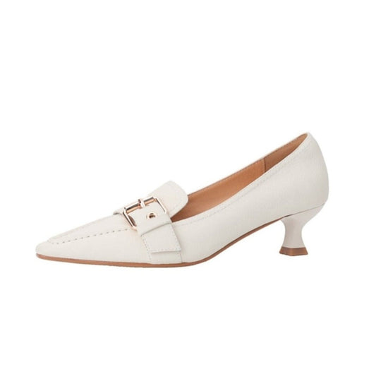 TinaCus Women's Genuine Leather Handmade Litchi Rind Slip On Buckle Pointed Toe Kitten Heel Pumps Shoes