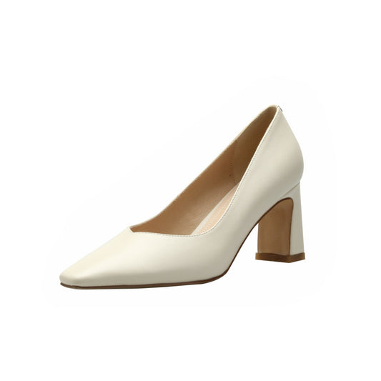 TinaCus Damen-Pumps aus echtem Leder, handgefertigt, quadratische Zehenpartie, mittelhoher Blockabsatz, anmutige Schuhe