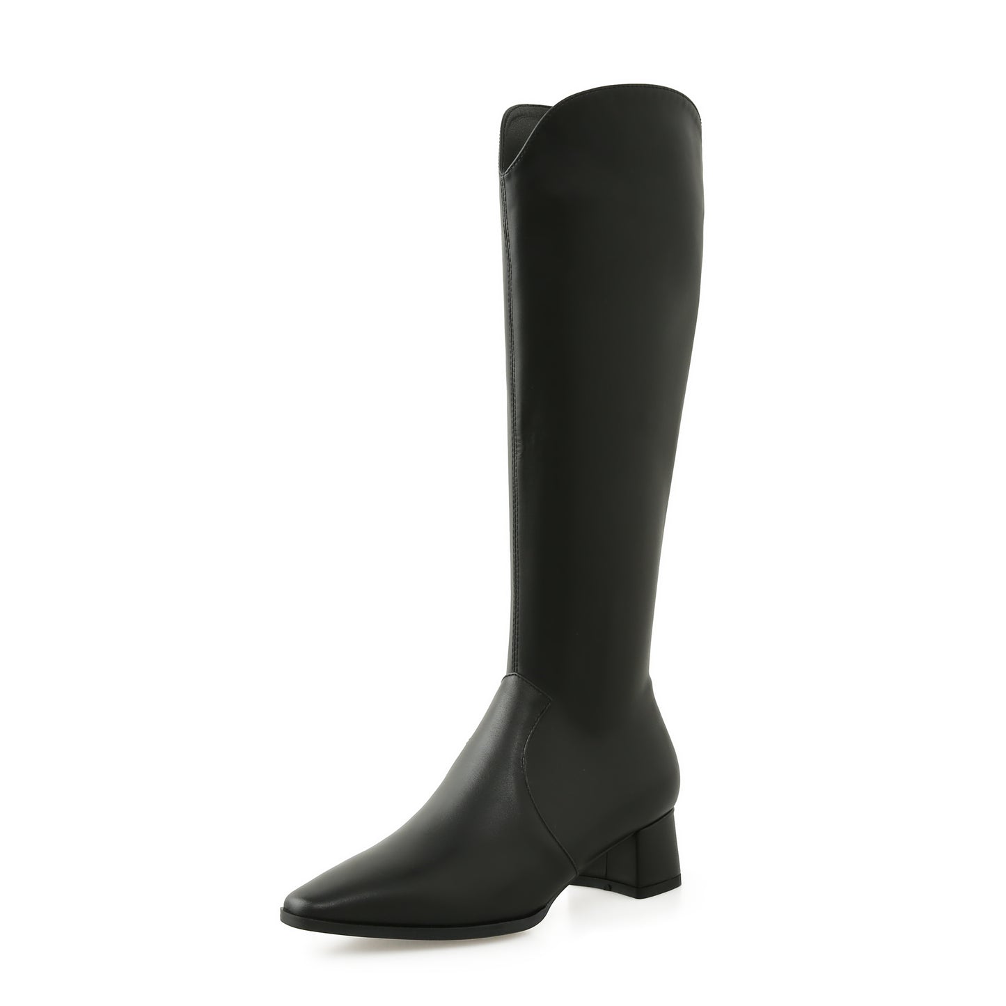 TinaCus Women's Handmade Leather Comfortable Chunky Heel Side Half Zipper Round Toe Knee-High Boots