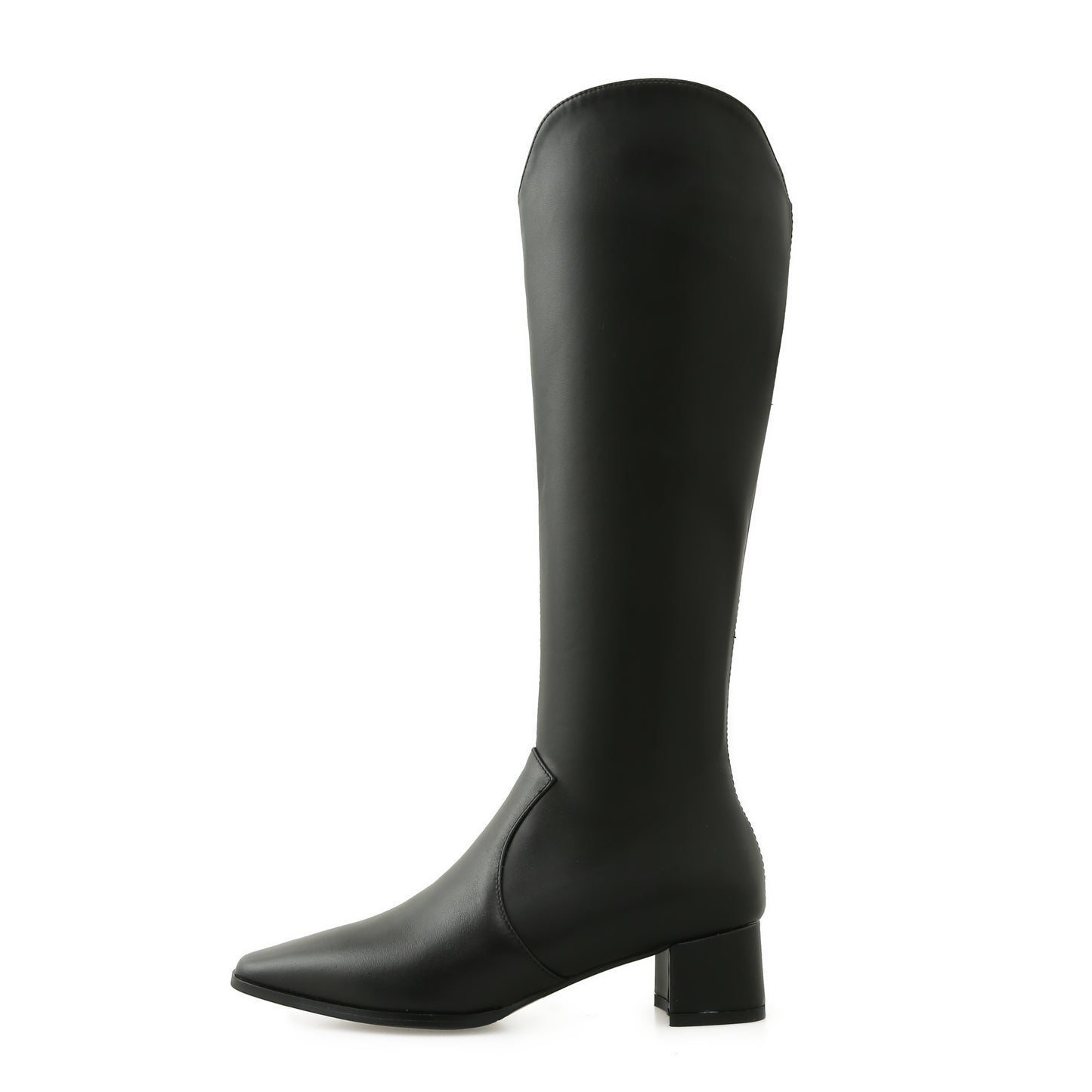TinaCus Women's Handmade Leather Comfortable Chunky Heel Side Half Zipper Round Toe Knee-High Boots