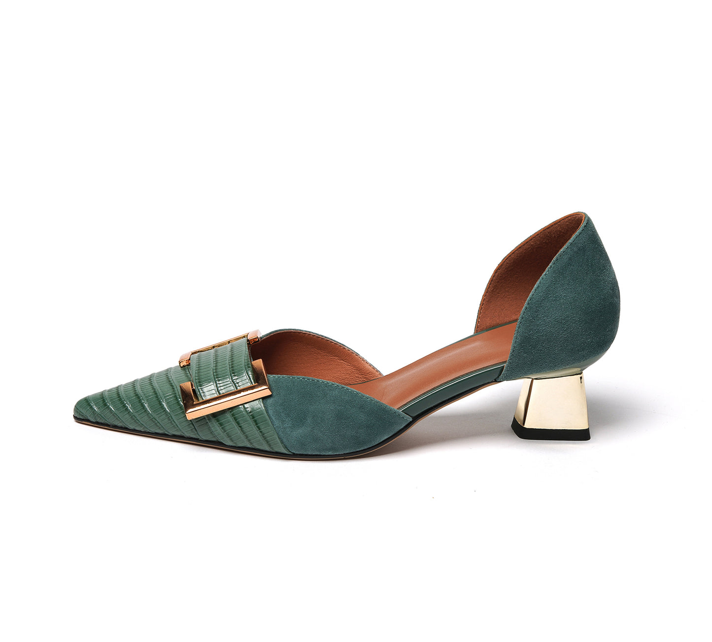 TinaCus Women's Pointed Toe Handmade Buckle Genuine/Suede Leather Slip On Low Heel Pump Shoes