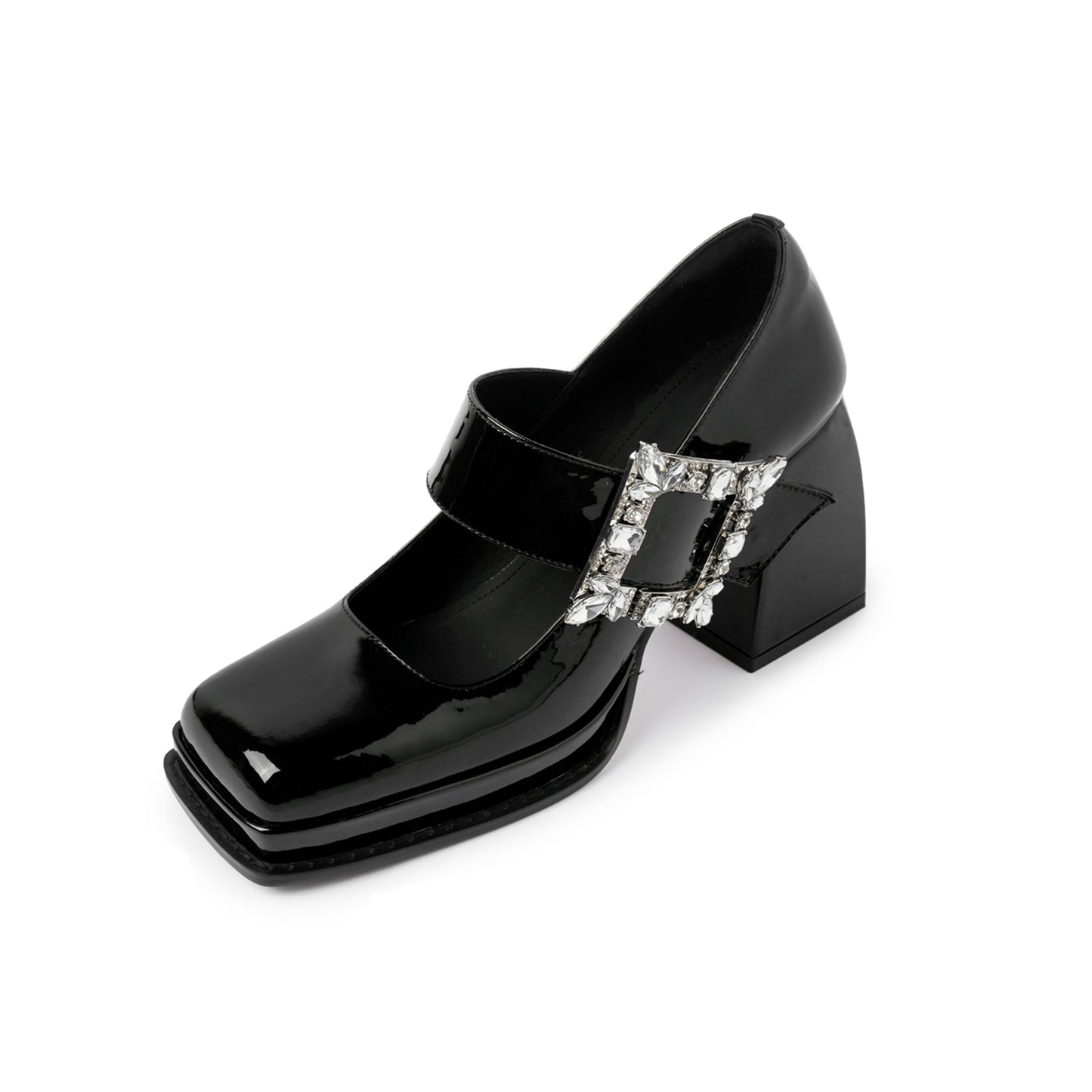 TinaCus Women's Square Toe Patent Leather Handmade Platform Delicate Buckle High Chunky Heel Chic Mary Jane Shoes