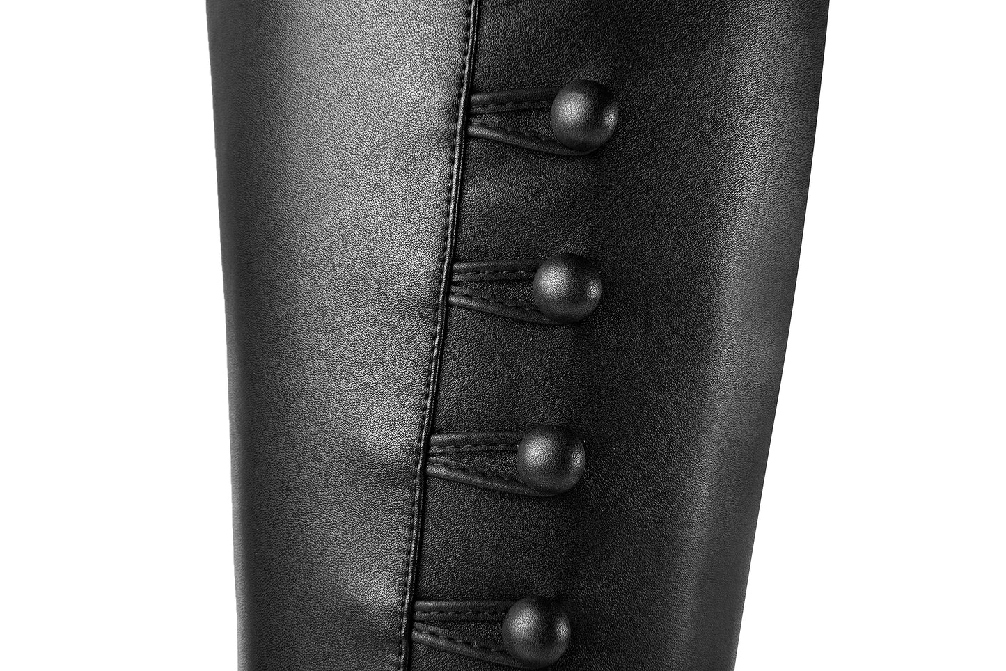 TinaCus Women's Genuine Leather Handmade Side Zip Up Pointed Toe Mid Chunky Heel Modern Knee High Boots with Buttons Decor