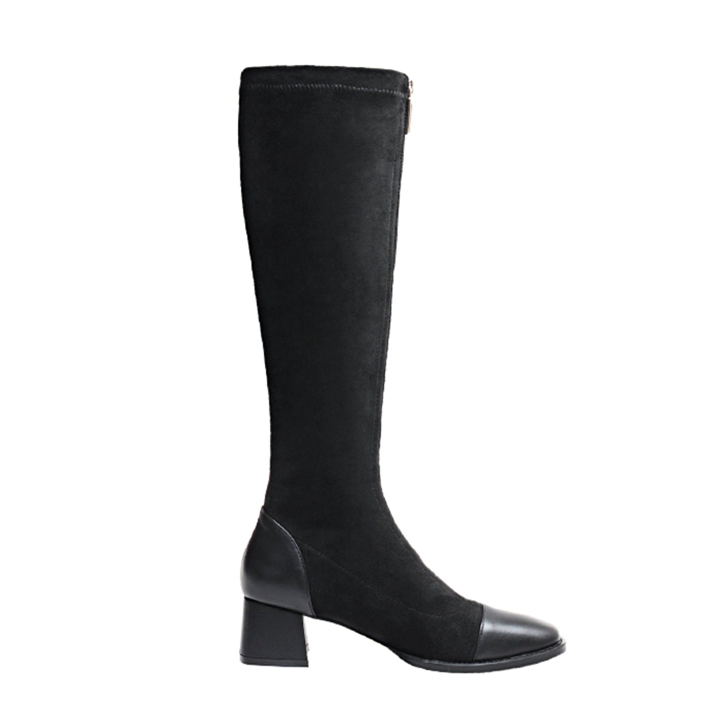TinaCus Women's Stretch Fabric Handmade Cap Toe Fashion Front Zipper Comfort Low Chunky Heel Knee High Boots