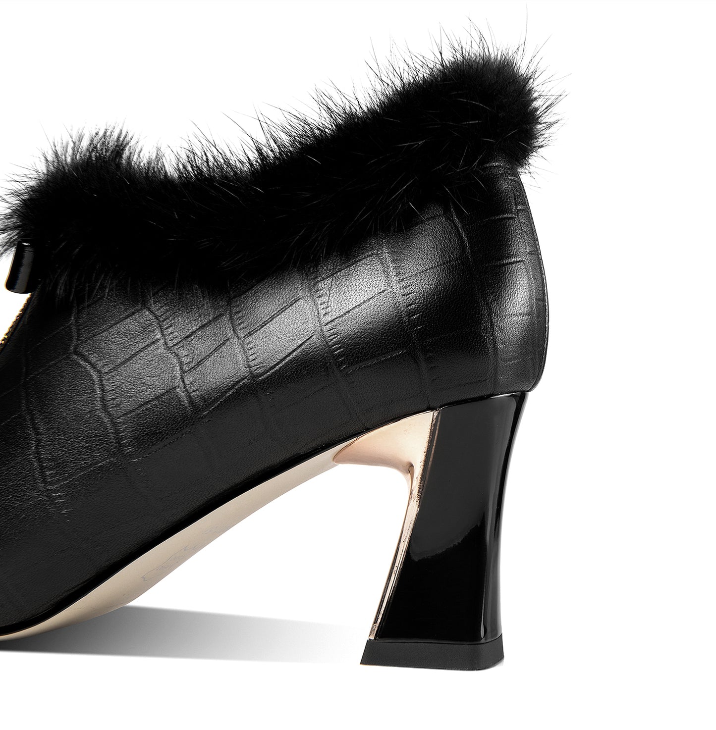 TinaCus Genuine Leather Women's Handmade Elegant Mid Heel Side Zip Up Fur Decor Oxford Pumps with Boetie
