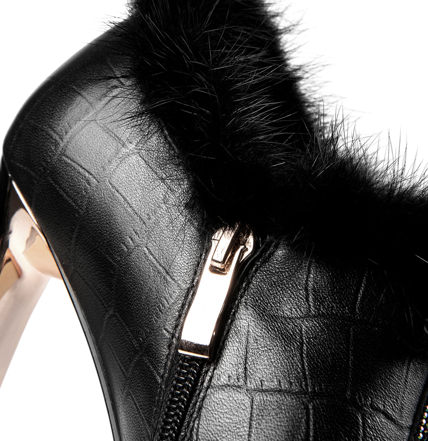 TinaCus Genuine Leather Women's Handmade Elegant Mid Heel Side Zip Up Fur Decor Oxford Pumps with Boetie