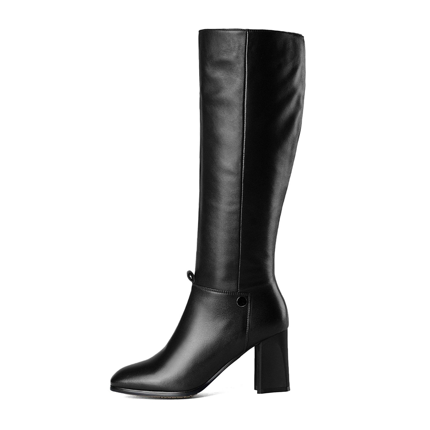 TinaCus Genuine Leather Square Toe Chunky Heel comfortable Knee High Boots