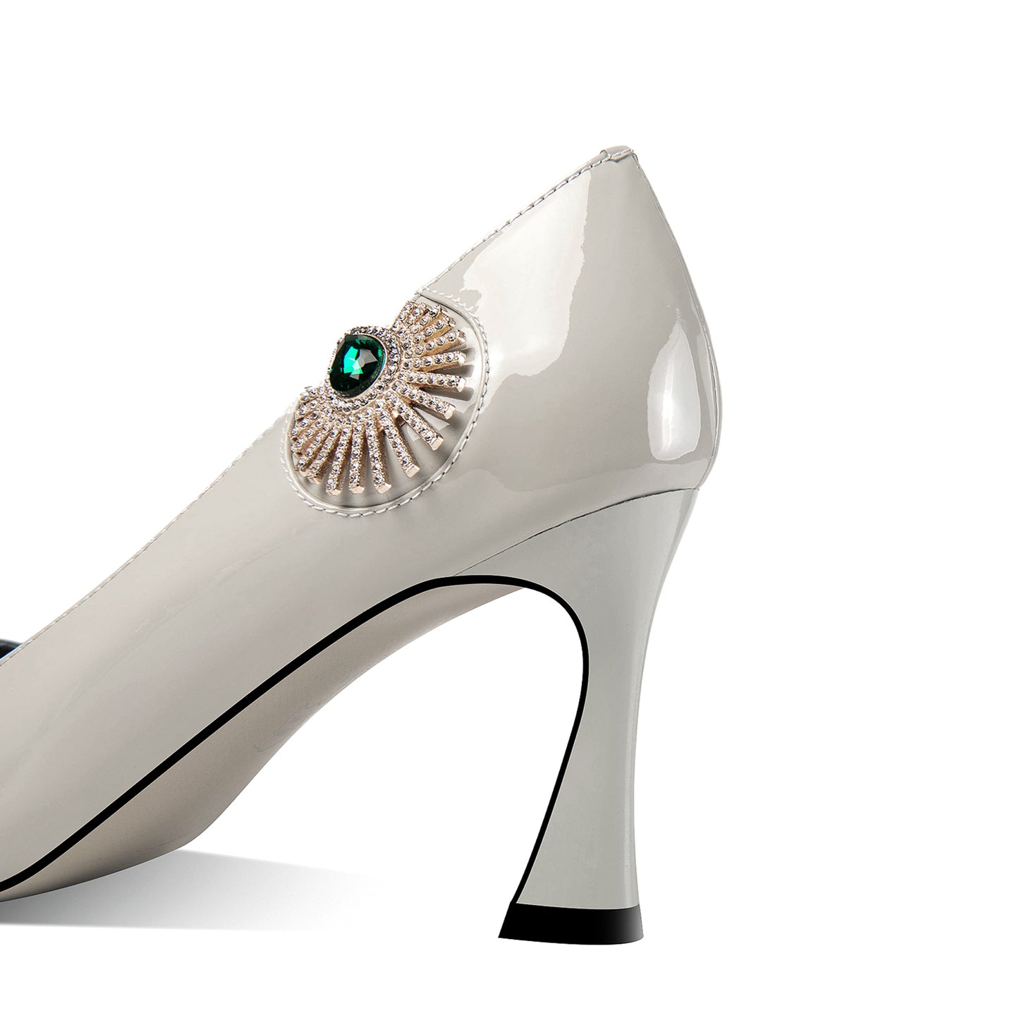 TinaCus Patent Leather Women's Handmade Pointed Toe Unique Glitter Rhinestone Emerald Crystal Design High Heel Slip On Pumps