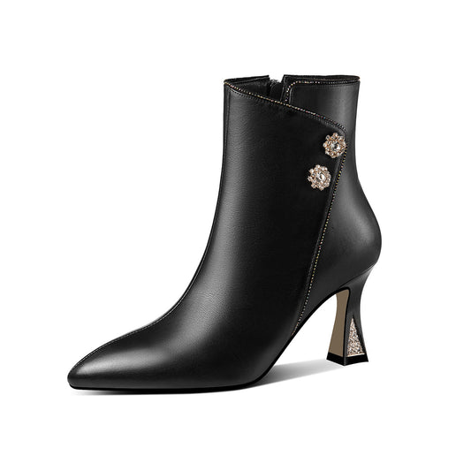 TinaCus Women's Handmade Genuine Leather Side Zip Up High Heel Pointed Toe Ankle Dressy Booties