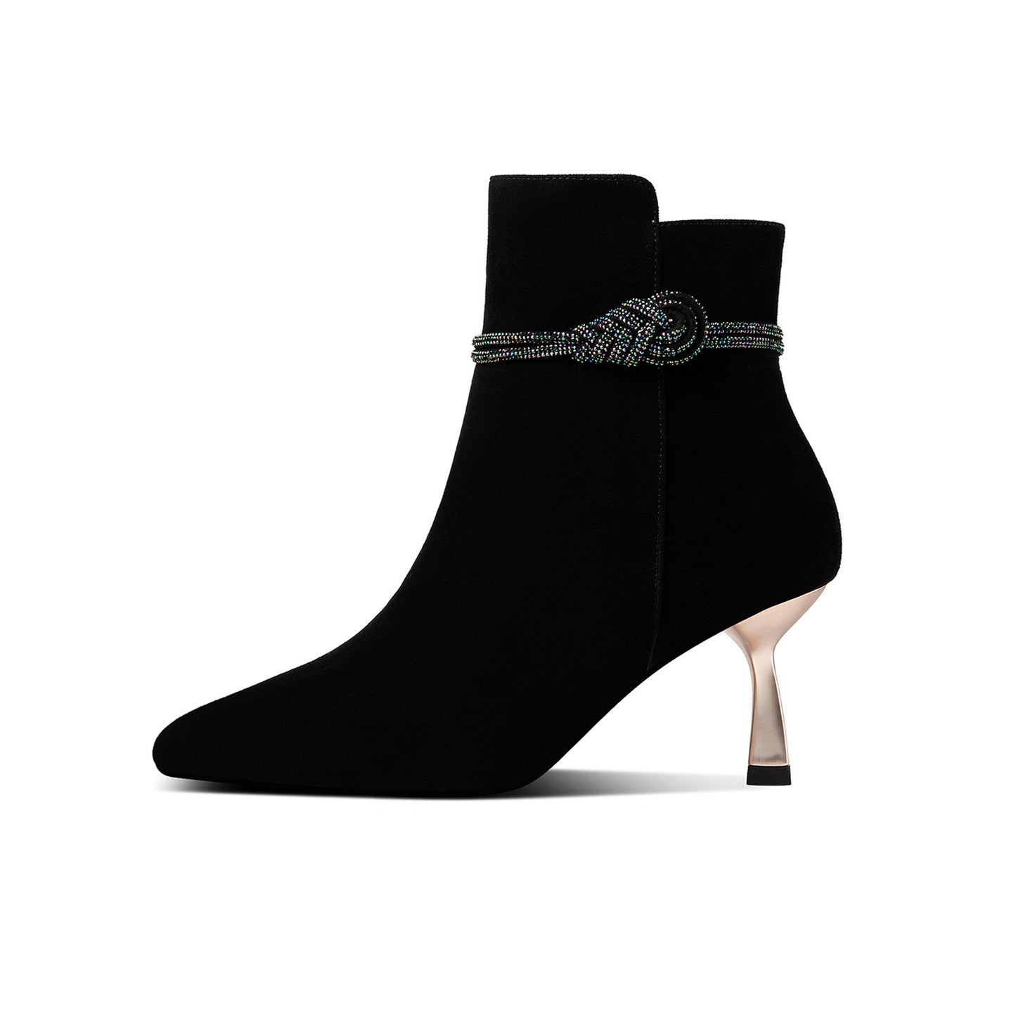 TinaCus Handmade Women's Suede Leather Stiletto Metal Heel Side Zip Up Pointed Toe Black Ankle Booties