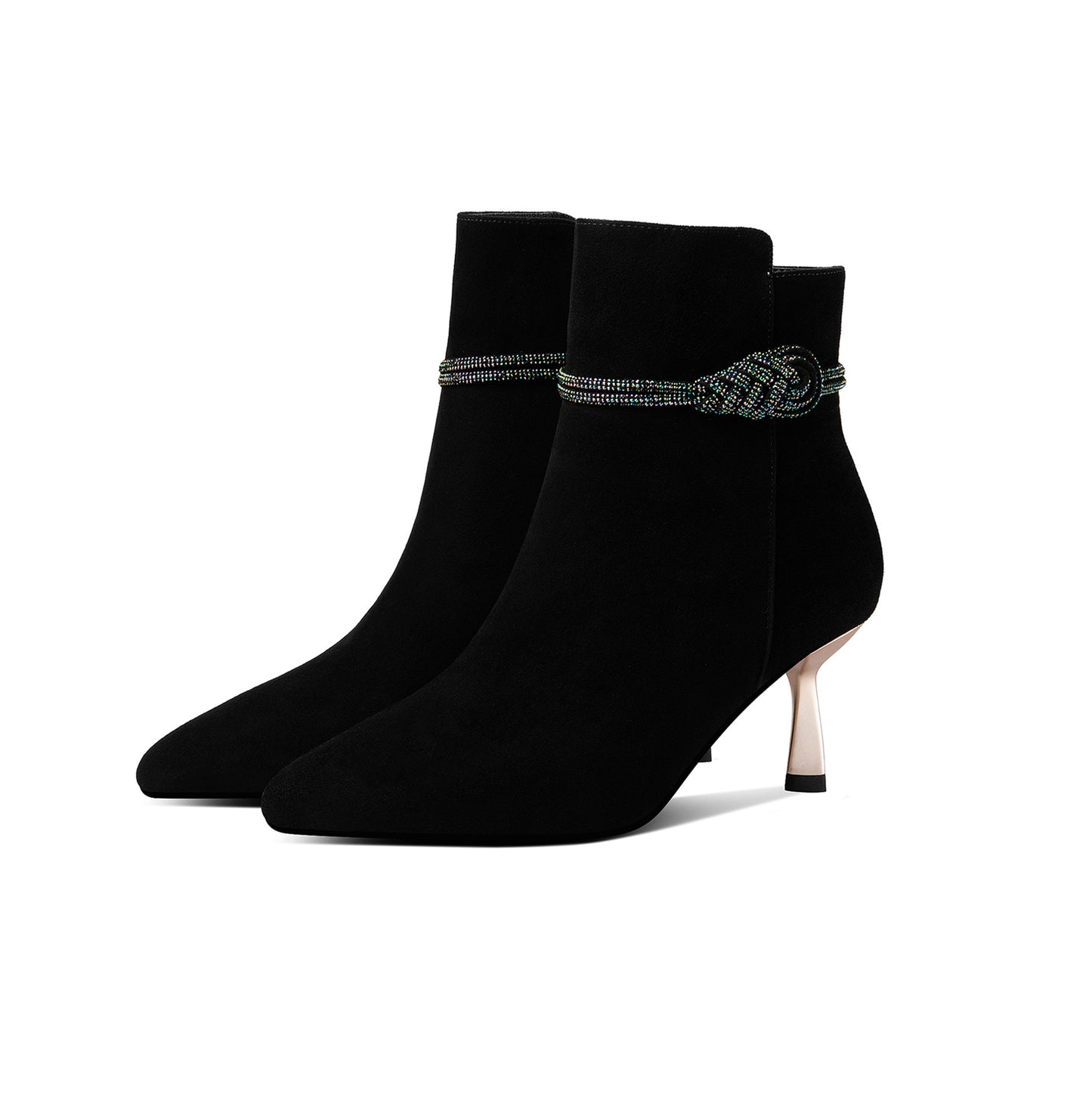 TinaCus Handmade Women's Suede Leather Stiletto Metal Heel Side Zip Up Pointed Toe Black Ankle Booties
