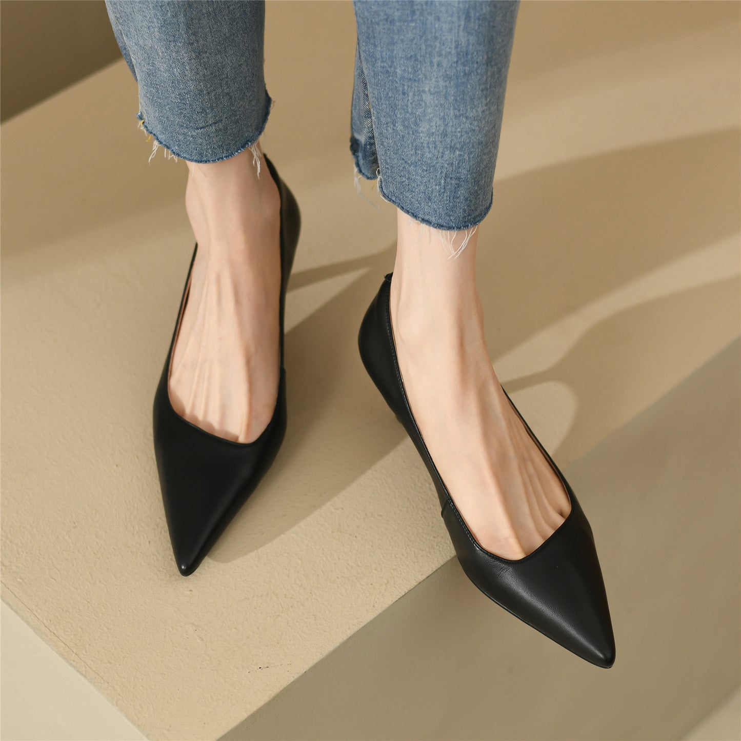 TinaCus Handmade Genuine Leather Women's Low Heel Slip On Loafer Pumps with Pointy Toe