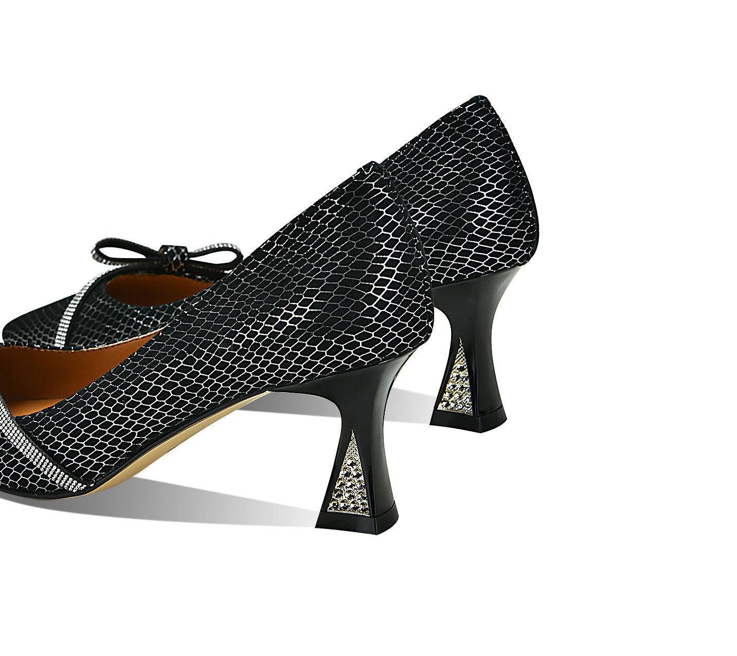 TinaCus Handmade Women's Genuine Leather Snakeskin Slip On Pointed Toe Mid Spool Heel Pumps Shoes