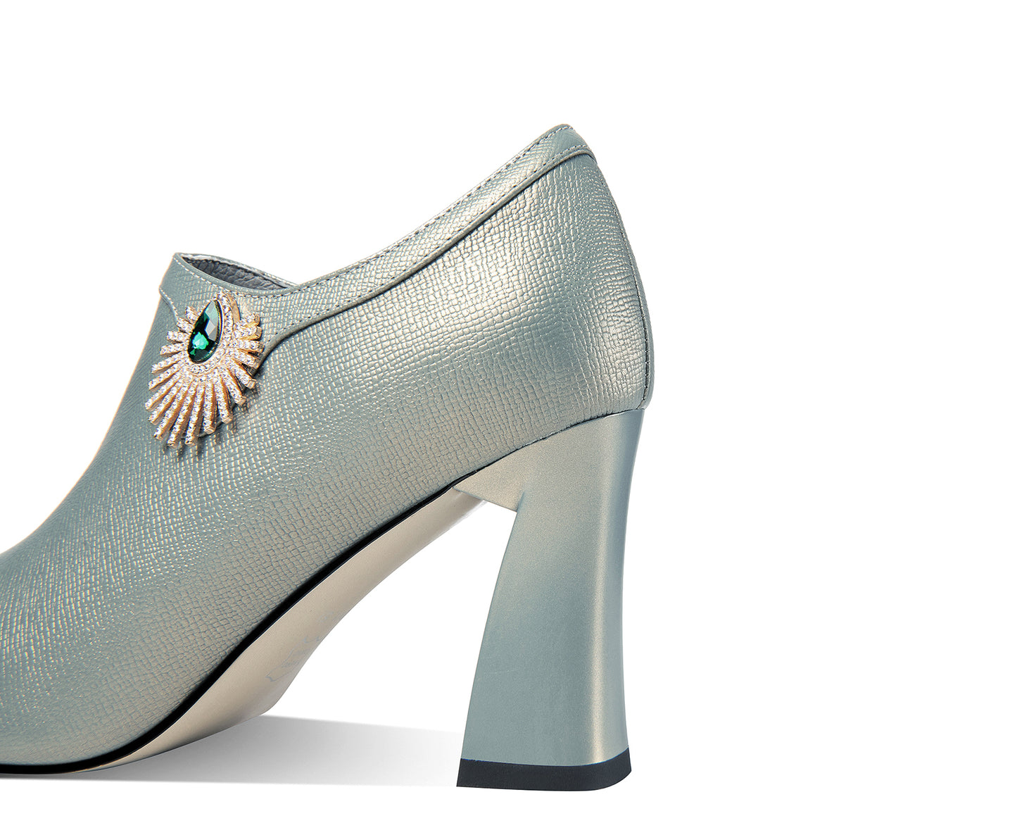 TinaCus Women's Handmade Genuine Leather Clear Pointed Toe High Spool Heel Glitter Rhinestone Pumps with Side Zip