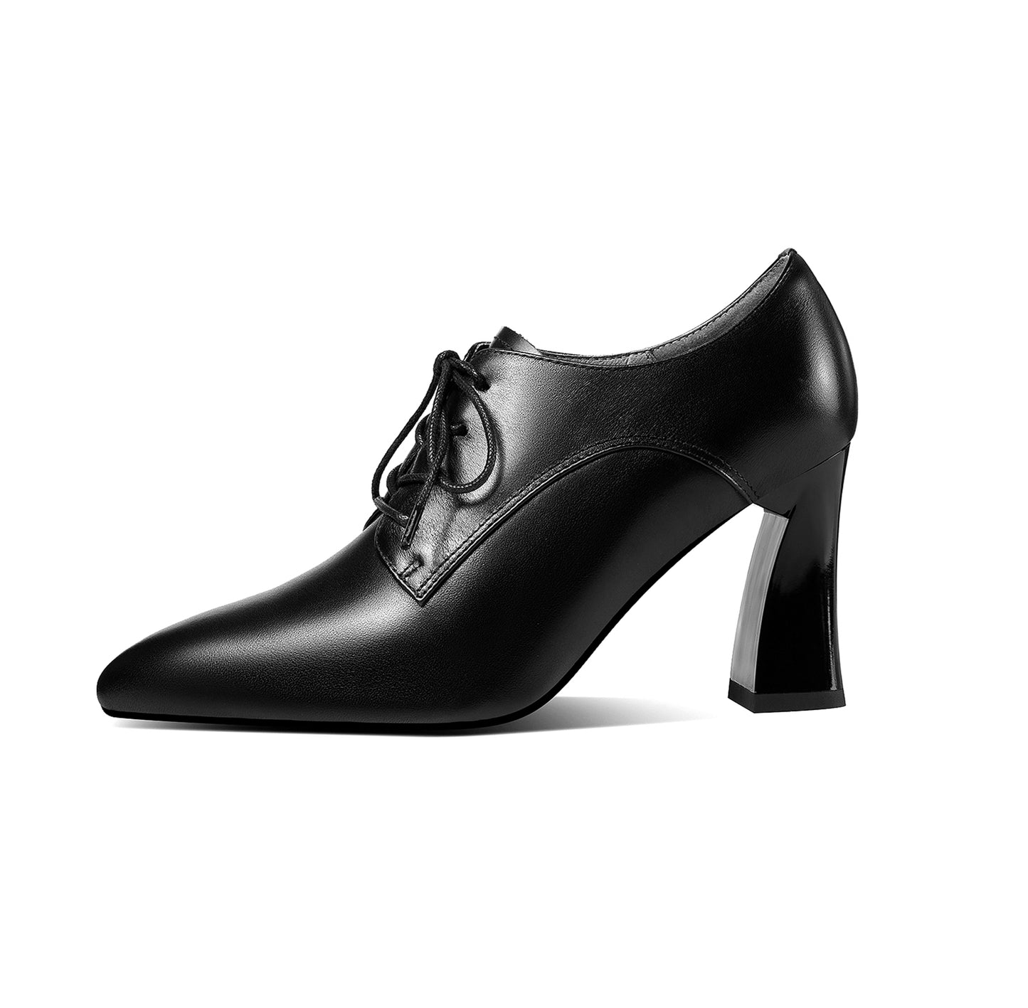 TinaCus Women's Genuine Leather Handmade Pointed Toe High Chunky Heel Lace Up Stylish Oxford Pumps