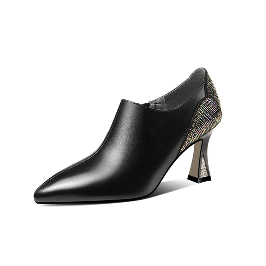 TinaCus Women's Genuine Leather Handmade Side Zip Up High Heel Pointed Toe Sparkling Glitter Oxford Pumps