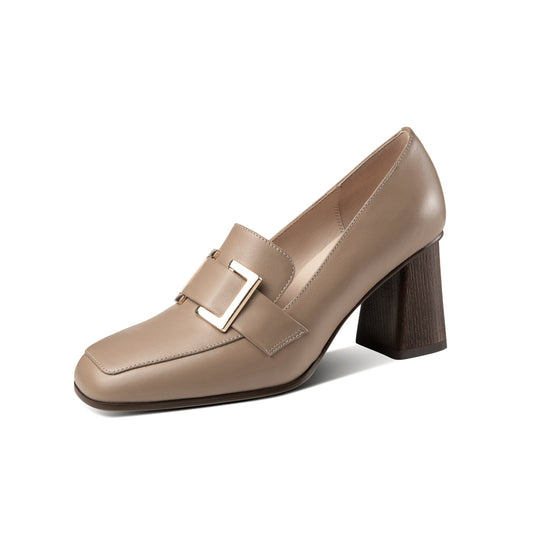 TinaCus Damen-Pumps aus echtem Leder, handgefertigt, Blockabsatz, quadratische Zehenpartie, mit modernem Muster